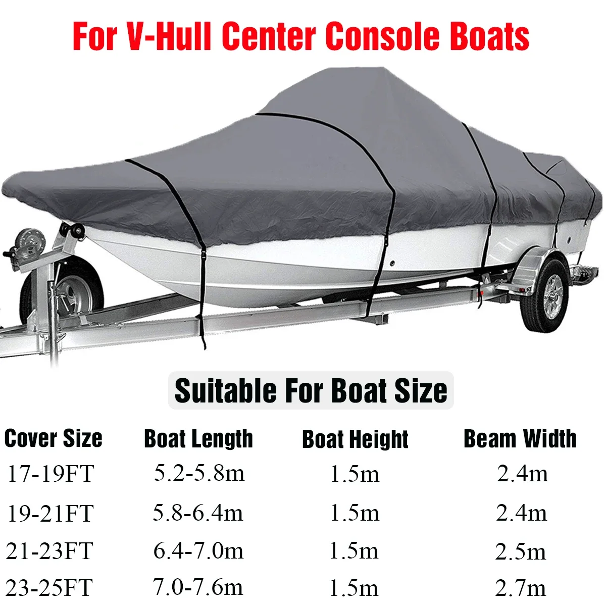 210D T-Top Boat Cover 17-25FT V-hull Fishing Boat Cover Anti-UV Waterproof Heavy Duty Marine Trailerable Canvas Boat Accessories