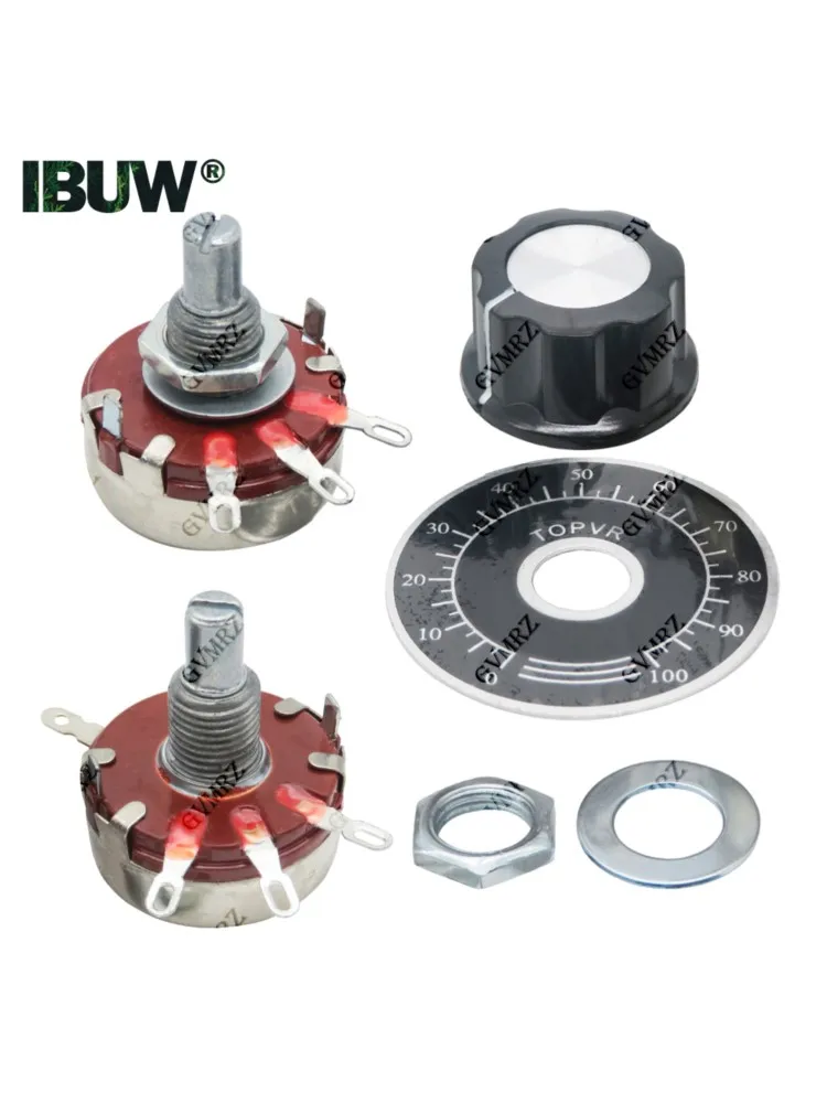 WTH118 2W 1A Potentiometer 1K 2K2 4K7 10K 22K 47K 100K 470K 1M Rundwellen-Kohlenstoff-Drehpotentiometer +MF-203 Skala