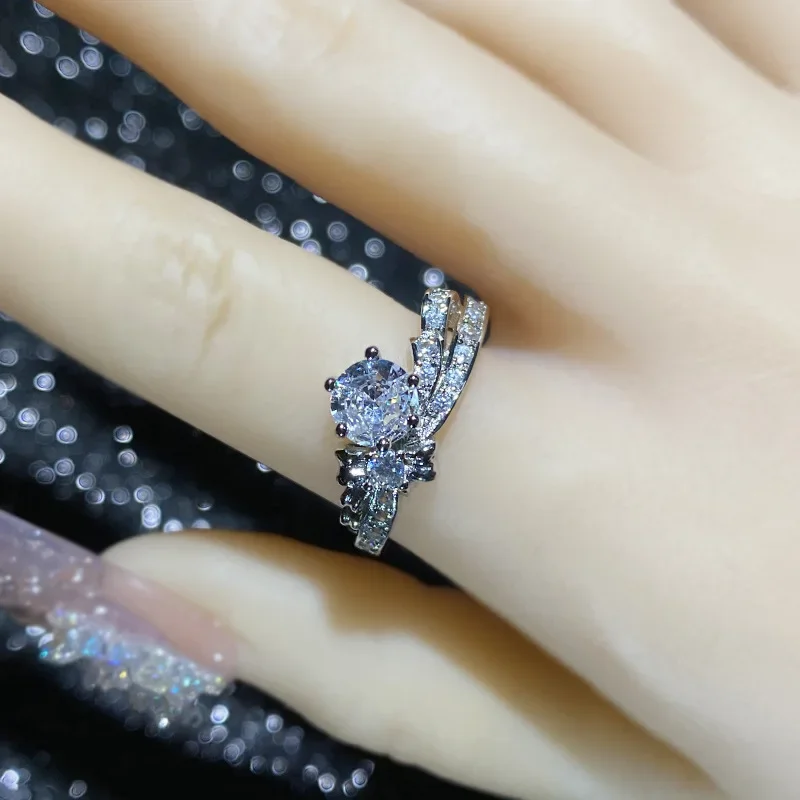 MDL مويسانيتي نمط اليابان وكوريا الجنوبية الفتيات جديد الزفاف القوس الدائري تقليد مويسان 1.0Ct الماس اقتراح المفتوحة البنصر #3