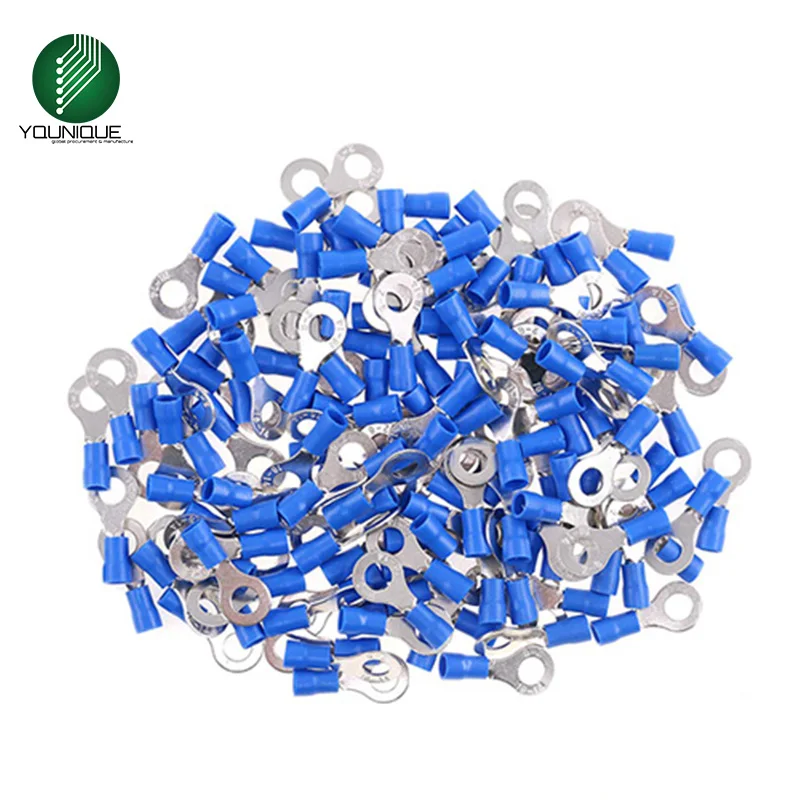 Blue Ring Insulated Electrical Crimp Terminal Cable Brass Wire Connector for 1.5-2.5mm2 50/100PK RV2-6