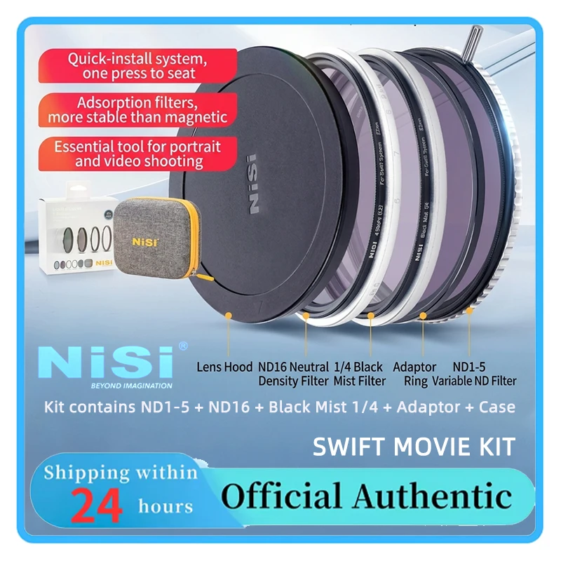 Swift Movie Kit NiSi Filter Combo ND1‑5 VND ND16 Black Mist 1/4 Practical Adapter Storage Case for Mirrorless Camera Video Work
