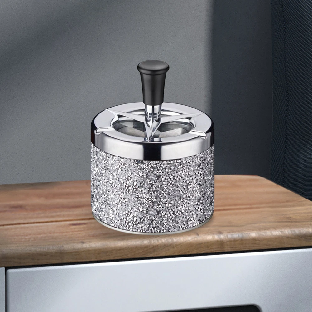 Push Down Ashtray Windproof Spinning Ashtray Metal Self-Cleaning Ashtray Desktop Ashtray for Home Office Car