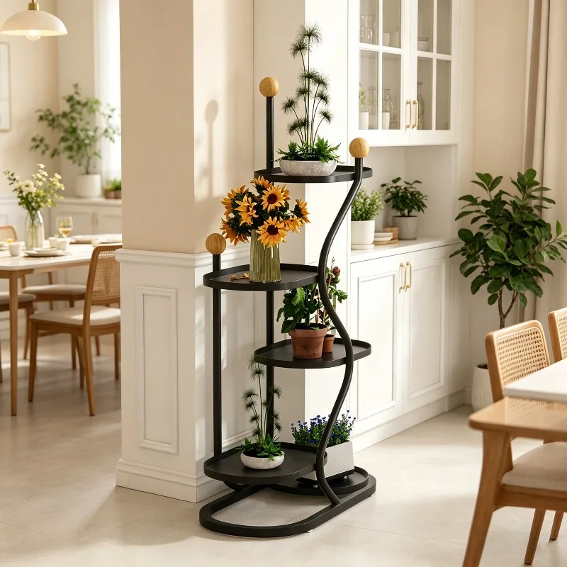 Multi-Tier Iron Plant Stand Metal Flower Pot Holder Living Room Potted Storage Rack for Balcony Green Vine Botanical Display