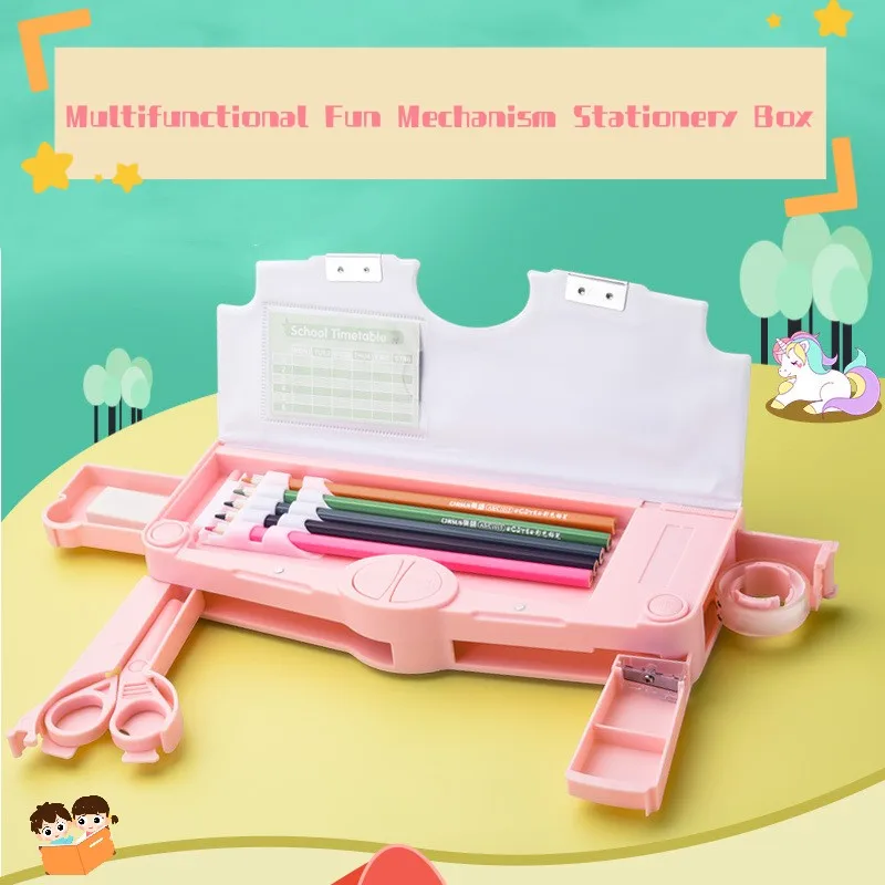 Imagem -02 - Desenhos Animados Pencil Case Conjunto para Crianças Alta Capacidade Mecanismo Tesoura Fita Borracha Régua Papelaria Material Escolar Presente Kawaii Brinquedos