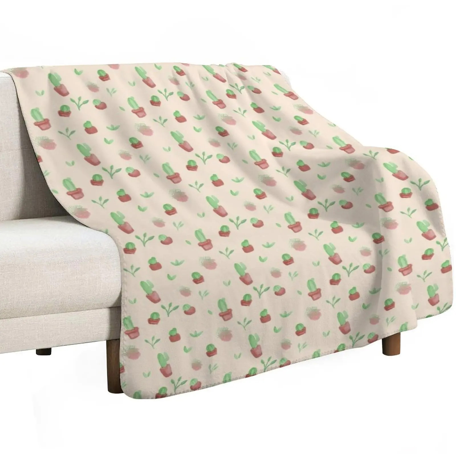 Playful watercolor cactus Throw Blanket For Sofa Thin Designers heavy to sleep Flannels for winter Picnic Blankets