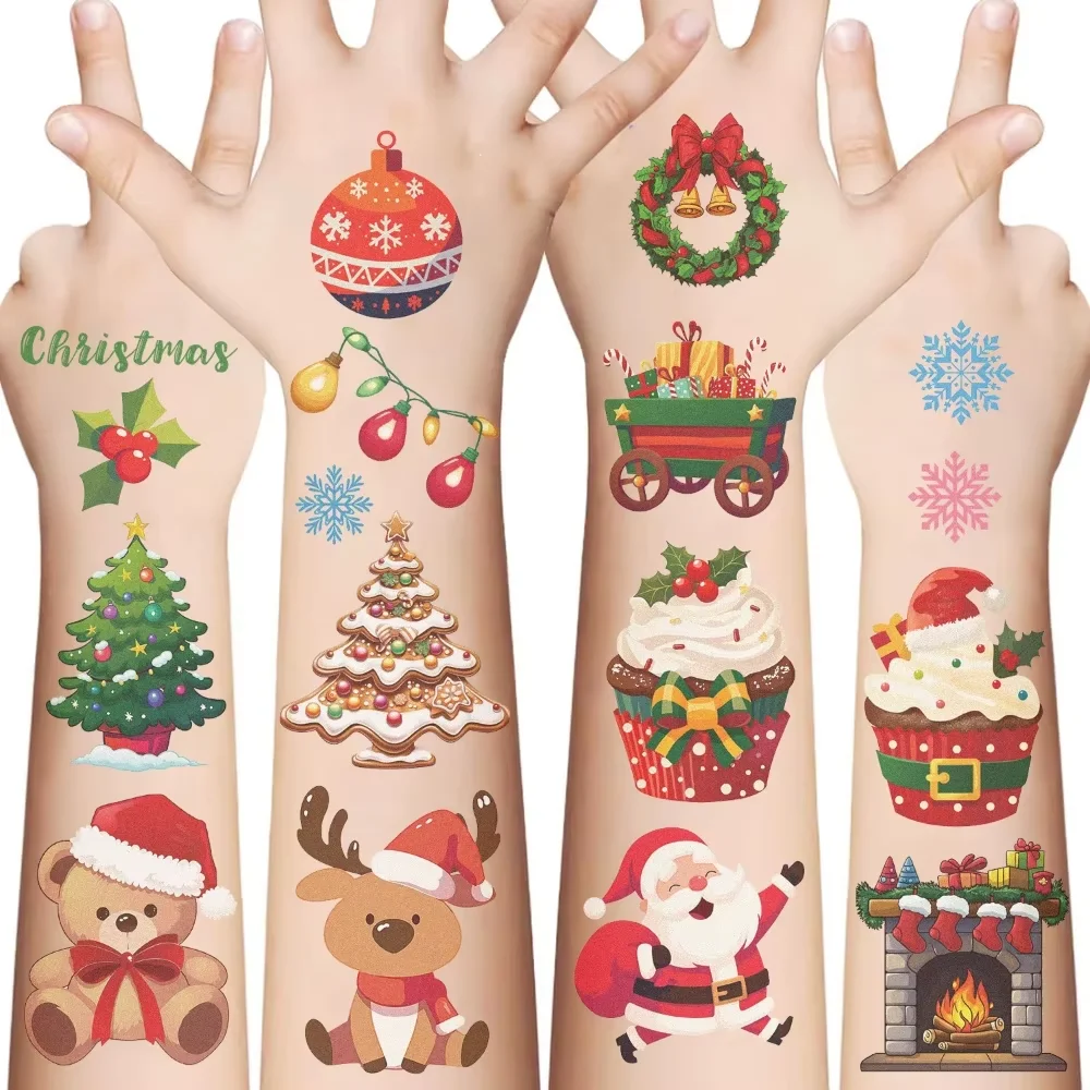 10pcs/Set Waterproof Christmas Tattoo Stickers Disposable Holiday Party Favors Santa Claus Theme for Festive Celebrations