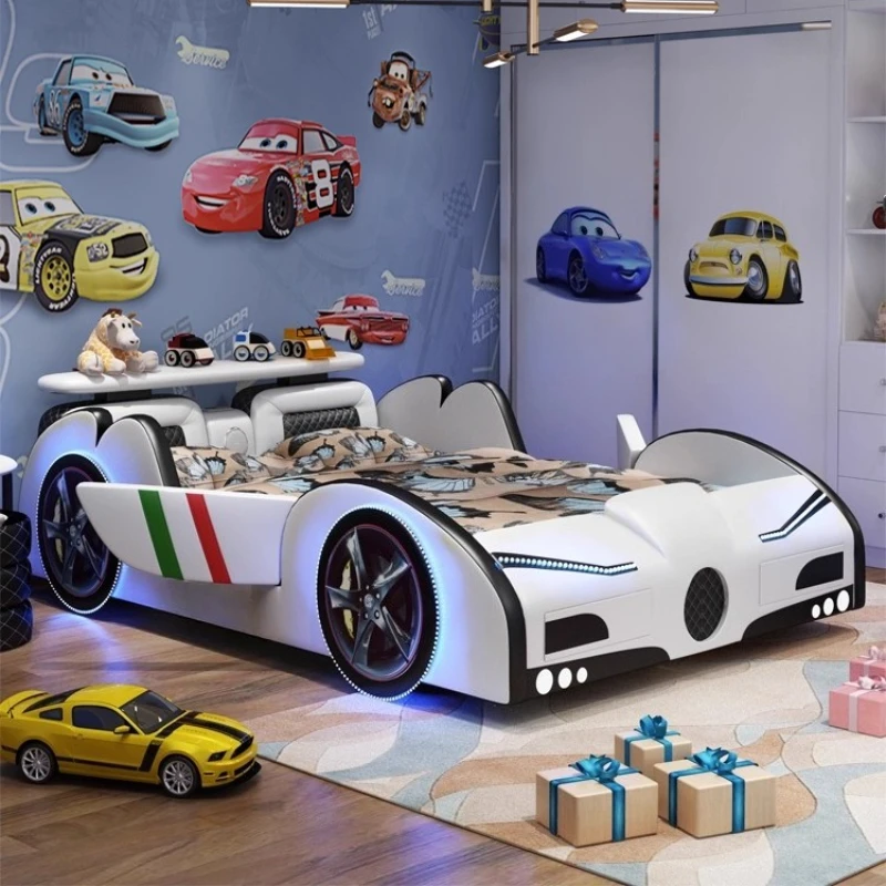 150x200cm multi-functional children's carbed with light and stereo leather bed cartoon leather bed boy room furniture bed frames