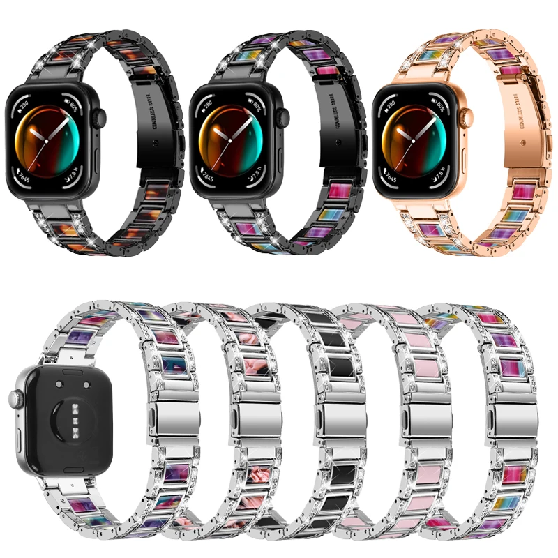 

Ремешок со стразами из смолы для Huawei Watch Fit 3, металлический браслет из нержавеющей стали для Huawei Watch Fit3, спортивный сменный ремешок для часов