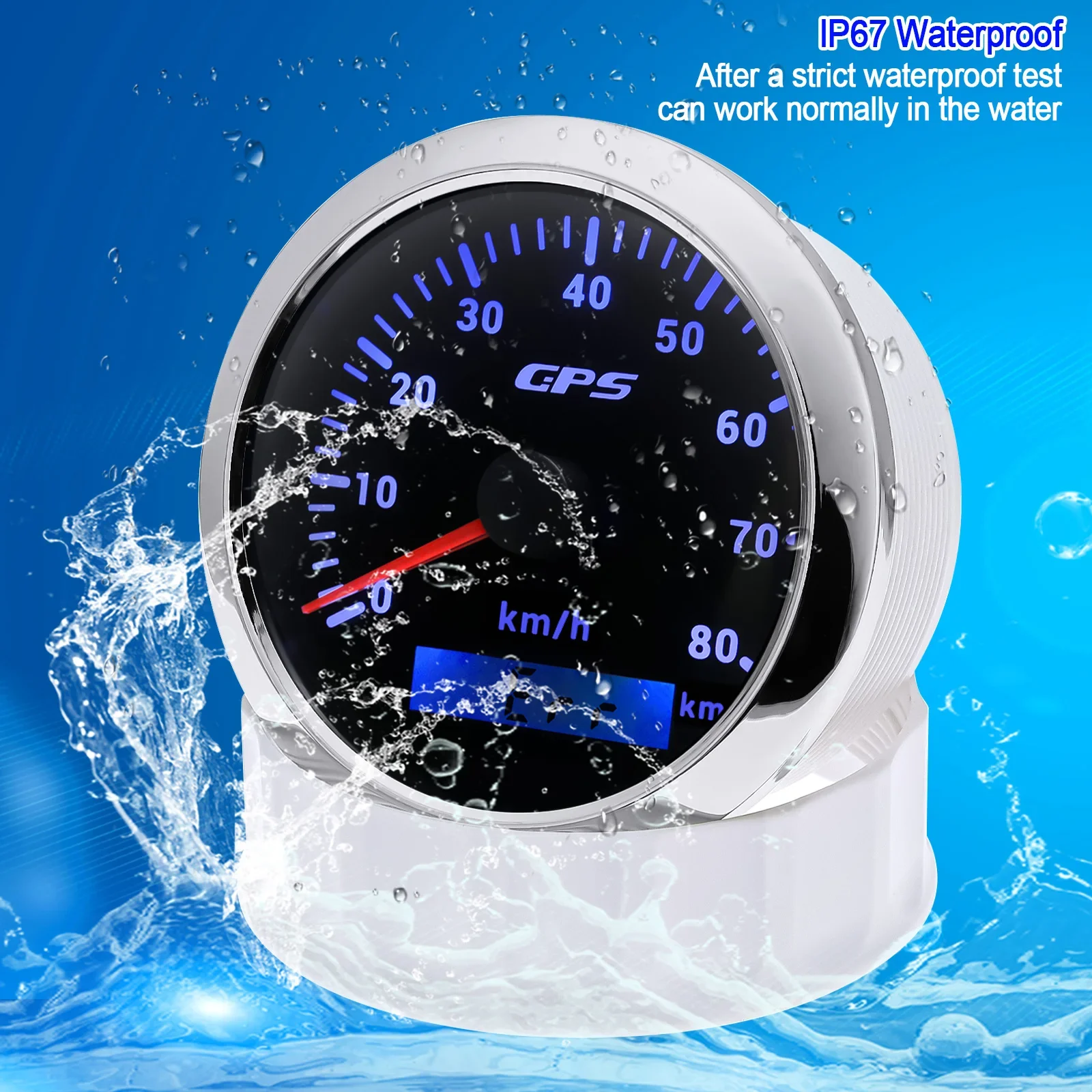 HD 85mm GPS Speedometer 0-80Km/H Speed Odometer Gauge 7 Colors Backlight for Marine Boat Car Truck 85mm Diam Holder(Option)