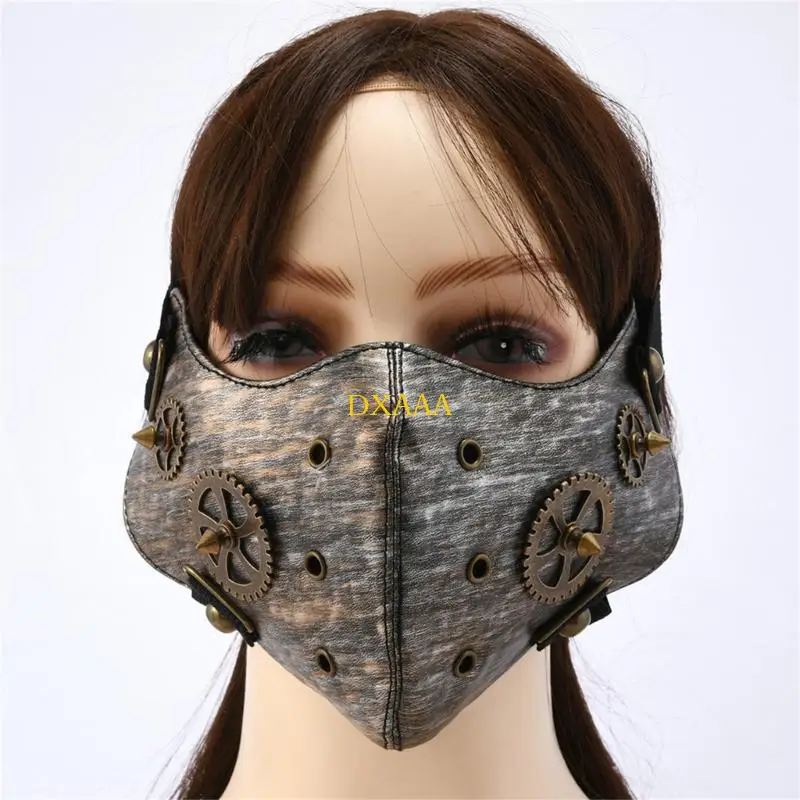 DXAA Steampunk 스타일 남자 마스크 PU 가죽 할로윈 마스크 고딕 파티 액세서리 유니버설 맞는 의상 사진 소품