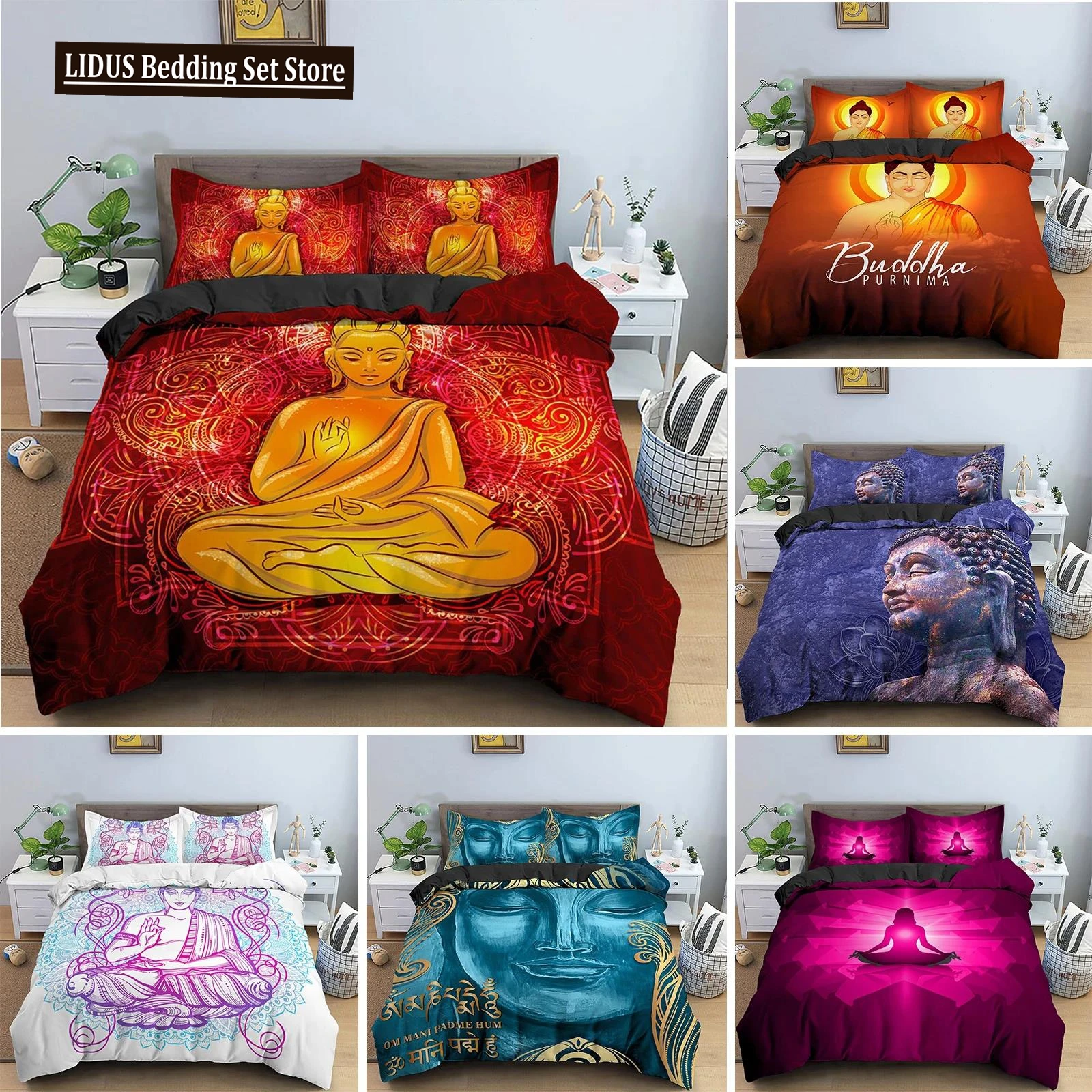 

Family Buddha Bedding Set Mandala Quilt Cover Luxury Twin King Size Bed Sets Bohemian Bedclothes 2/3pcs With Pillowcase