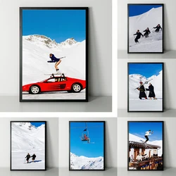 Ski Photography Saint Moritz Ski Wall Art Canvas Printing Poster Retro Ski Art Photos Wall Decor Luxurious Home Room Decoration