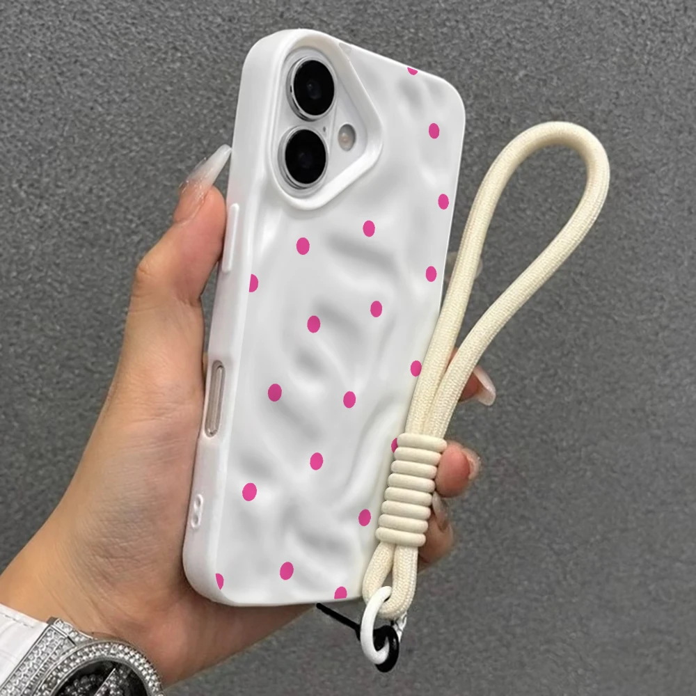 Minimalistische Polka Dots Falten-Silikon-Handyhülle für iPhone 17 15 13 11 12 14 16 17 Pro Max 14 15 Plus 17Air mit Lanyard-Abdeckung – Detail 6