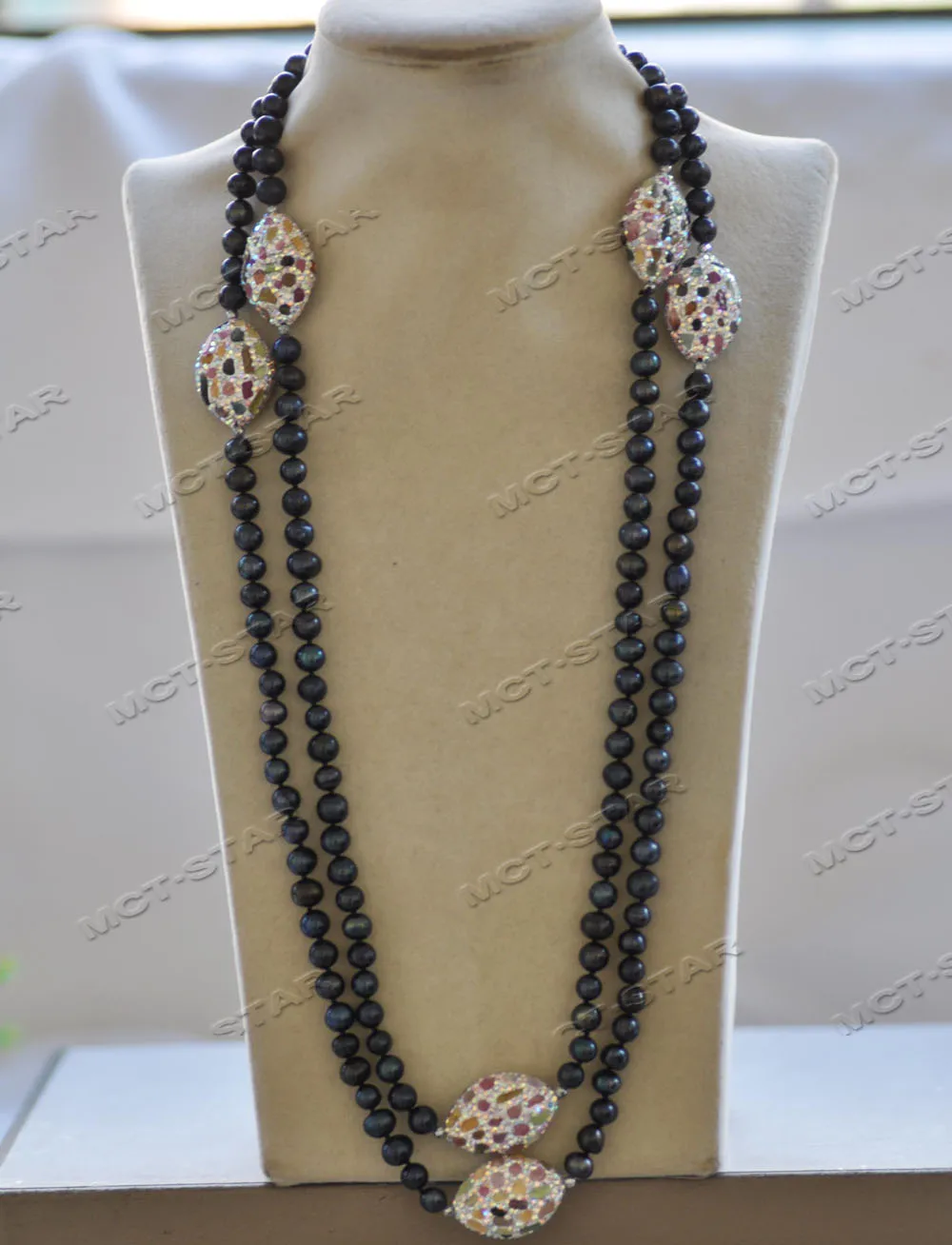 

MTC·STAR Z12742 55'' 30mm Black Round Pearl Multicolor Tourmaline Detritus All CZ Necklace