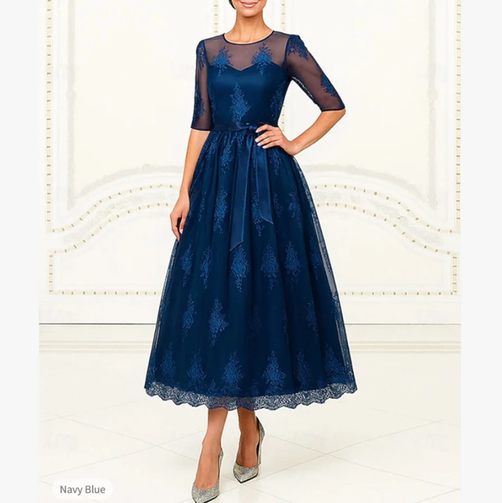 

Customized New In Elegant Mother of the Bride Dresses Half Sleeve Tea-Length A-Line Wedding Guest Party Groom Dress 2026