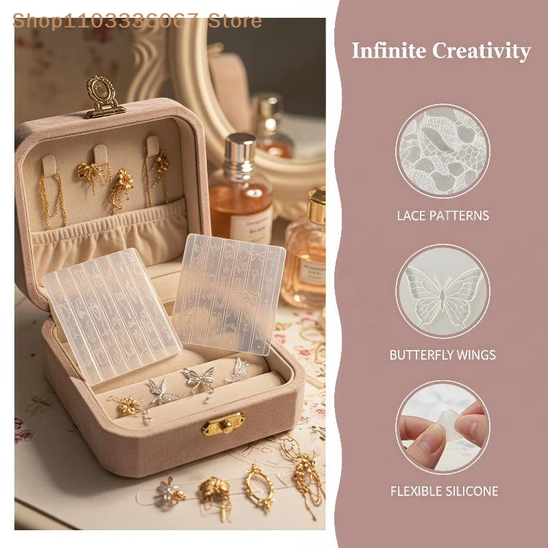 【HLS】【HB】1Pcs Retro -style Nail Mold With Lace Ribbons, Candlestick, And Butterfly Transformation Nail Art Accessories;