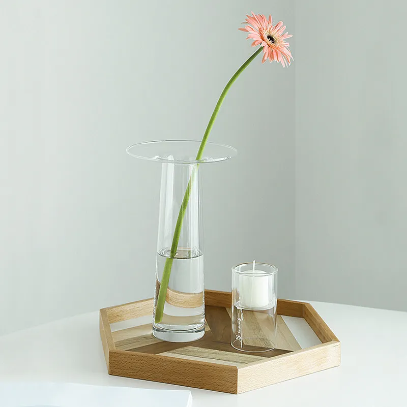 LIVETAI Transparent T-Shape Hydroponic Glass Vase Creative Plant Propagation Station for Home Living Room Desktop Decor