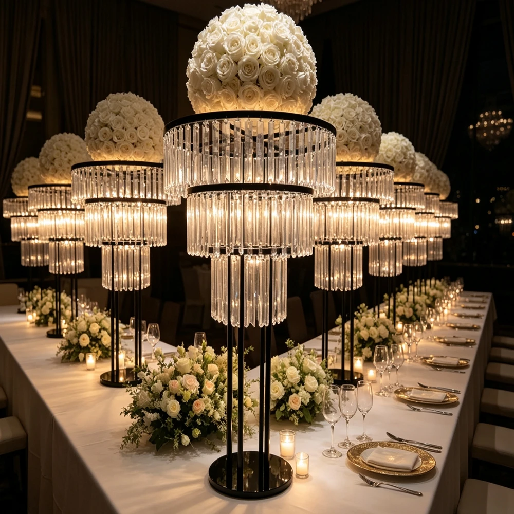 3-10psc 60-114cm Wedding Party Decoration Handmade Acrylic Clear Pillar Shape Candelabra Table Centerpiece Candleholder