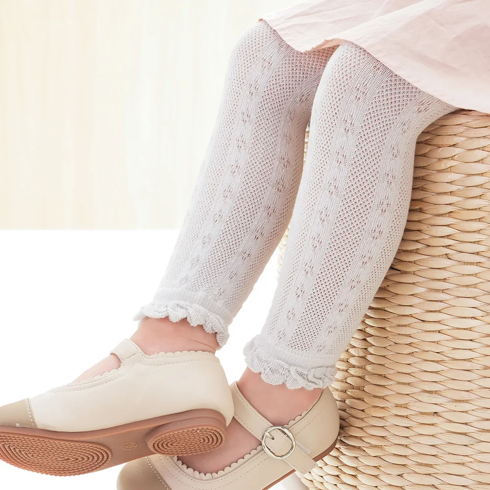 

Детские летние сетчатые хлопковые леггинсы для девочек, белые брюки для малышей, разноцветные колготки с бантом, длинные ребристые штаны, 2023