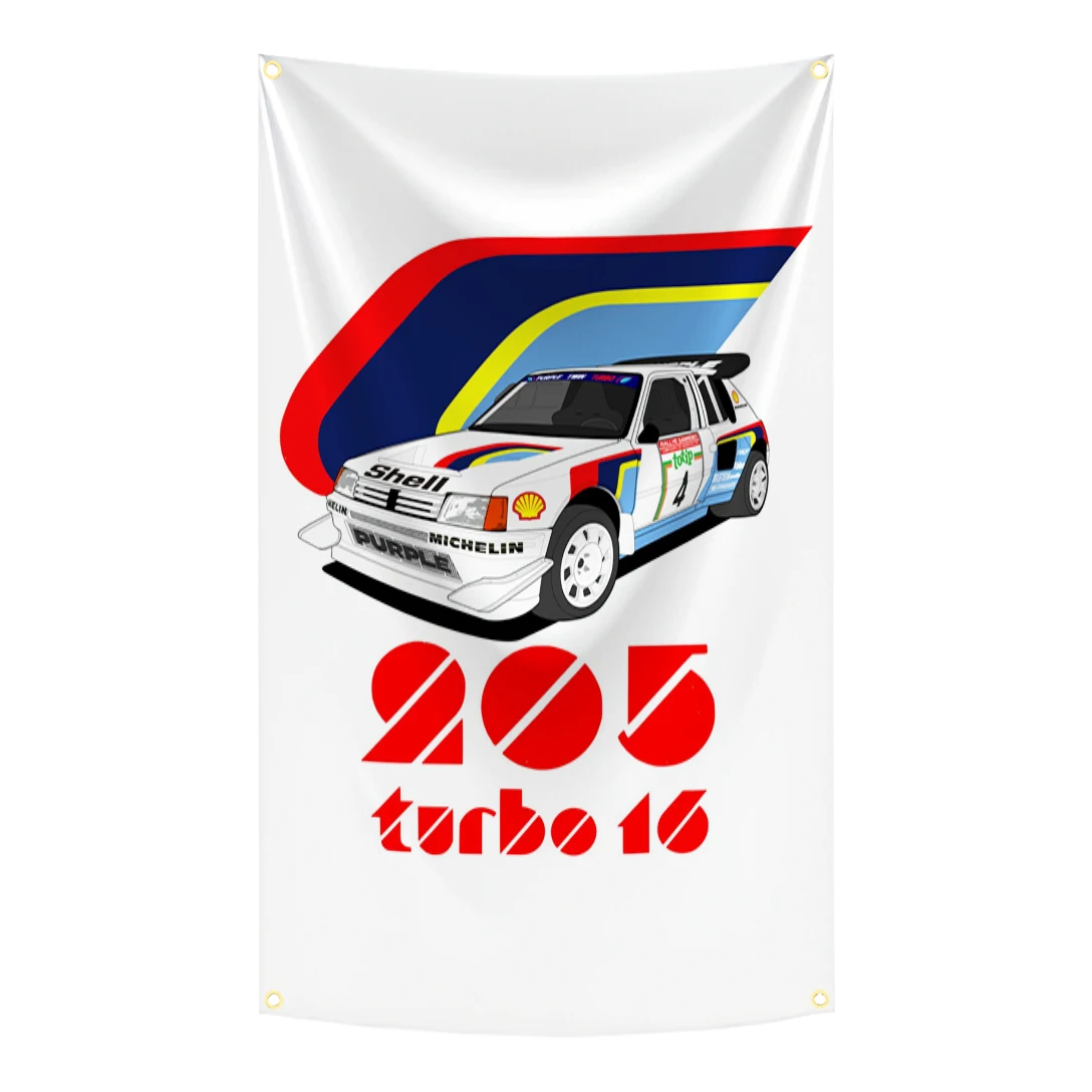 P-Peugeots 205 Classic Rally Car Flag 90x150cm Tapestry Polyester Digital Printing Banner for Garage Wall Art Decoration