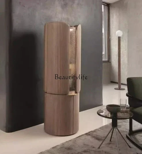 09Italian light luxury black walnut wine cabinet villa living room red wine display cabinet high-end locker with light strip