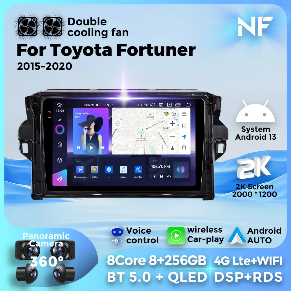 

Автомобильный мультимедийный видеоплеер для Toyota Fortuner 2015-2020, Android, GPS-навигация, стерео, 2Din, 4G, Wi-Fi, беспроводная Автомагнитола для Carplay