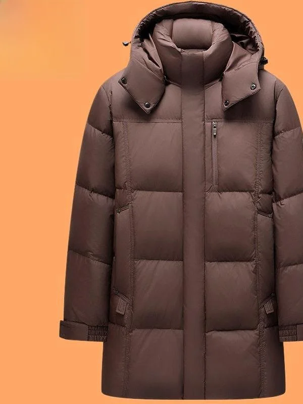 

New 2025 Men's Mid-Length Hooded Thi High Fill Power White Du down Jaet Outerwear Padded Coat Modern Sle Commute Wear