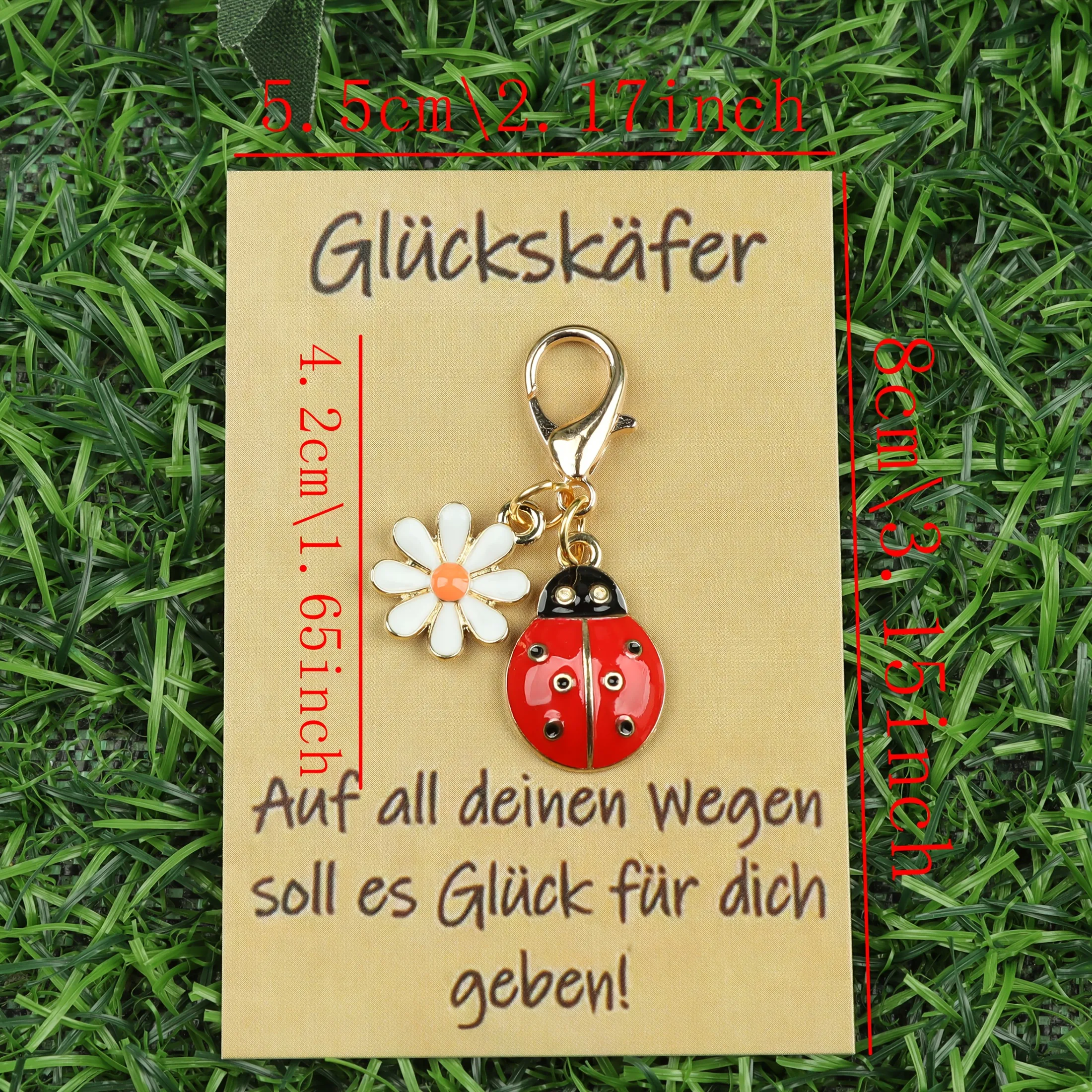 3/5/10 قطع من سلسلة المفاتيح، "Glückskäfer" الألمانية على البطاقة يعني "Lucky Beetle"، النقش: قد تكون جميع مساراتك الأمامية مليئة بالحظ #3