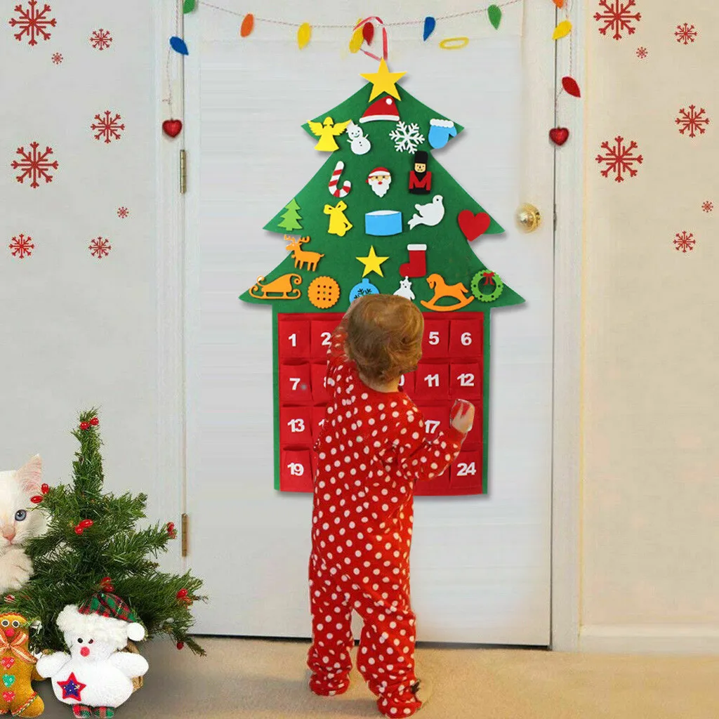 العد التنازلي إلى شجرة عيد الميلاد شعر النسيج ظهور التقويم ، باب الجدار شنقا الديكور ، جيوب الحلي ، هدية للأطفال والكبار #4