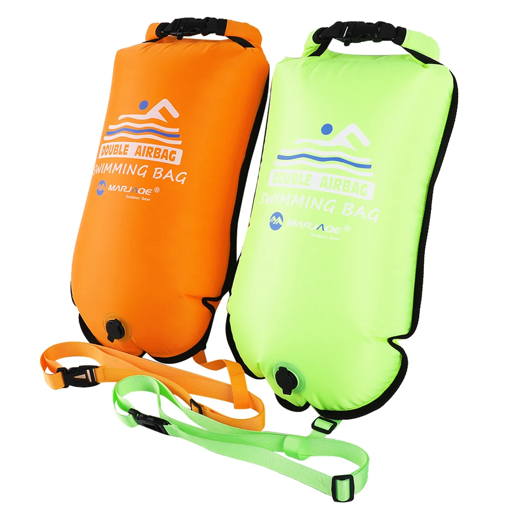 PVC Swimming Bucket Dry Bag 20L Inflatable Open Swimming Buoy Tow Floating Bag Waterproof Double AirBags Water Sport Safety Bags