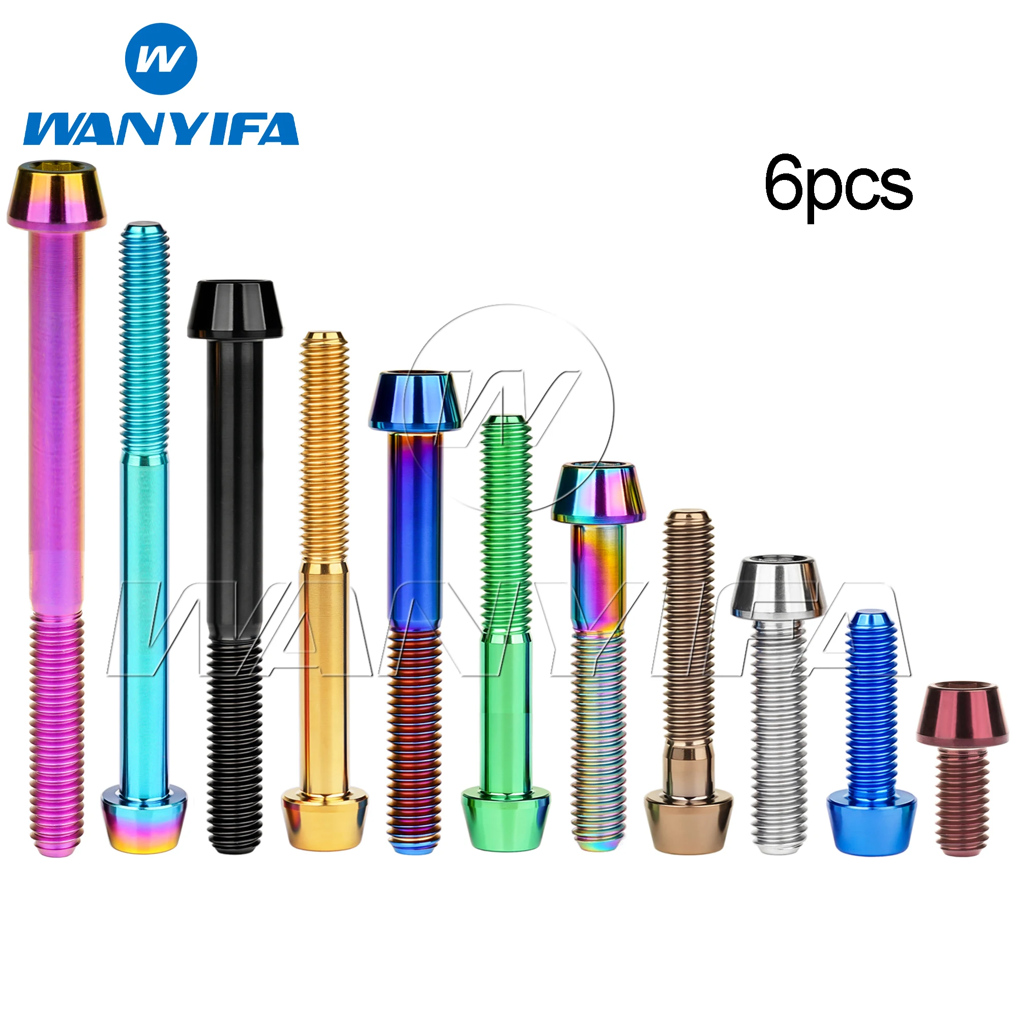 Wanyifa 6pcs Titanium Bolts M5/M6x9 16 20 25 30 35...65mm DIN912 Taper Hexagon Head Screws for Bicycle Headset Brake Bike Parts