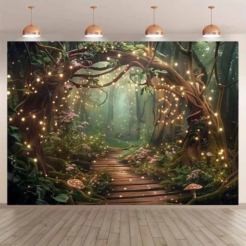 VIKAMA Sparkling Enchanted Forest Tapestry, Party Wedding Photography Backdrop, Home Wall Decor