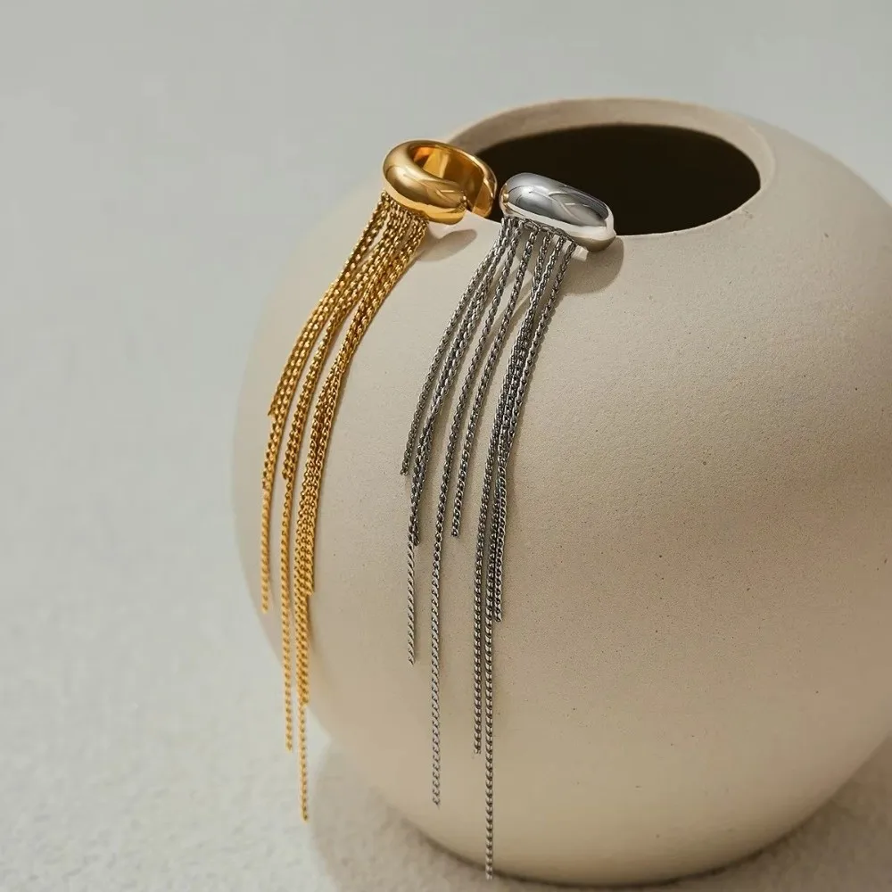 Fashion Long Chain Tassel Ear Cuff Gold Color Stainless Steel Ear Clip Single No Piercing Ear Wrap Women