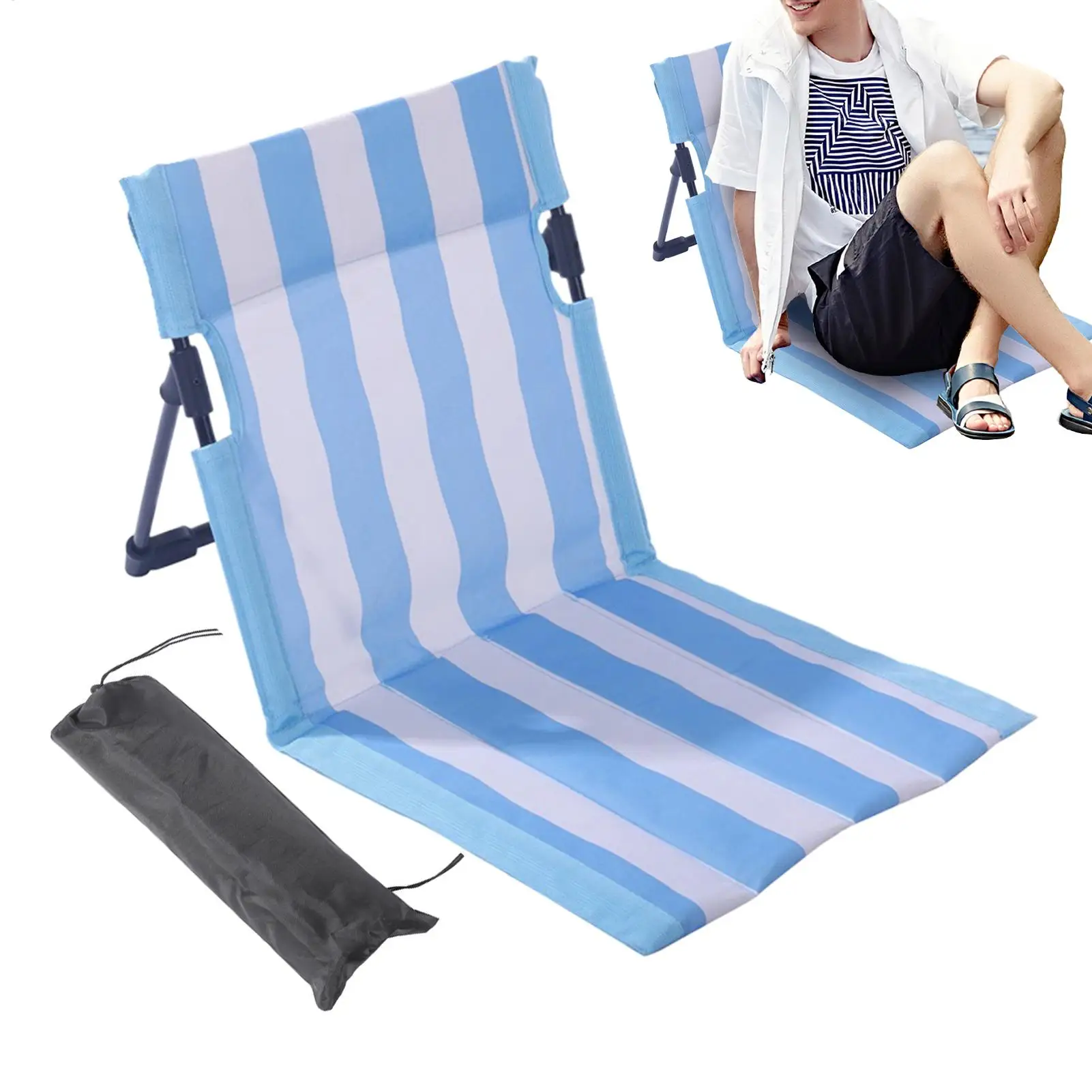 Beach Chair Foldable Relaxing Lounger Striped Seat with Lumbar Support Beach Folding Chair for Camping Patio Pool Lawn Garden