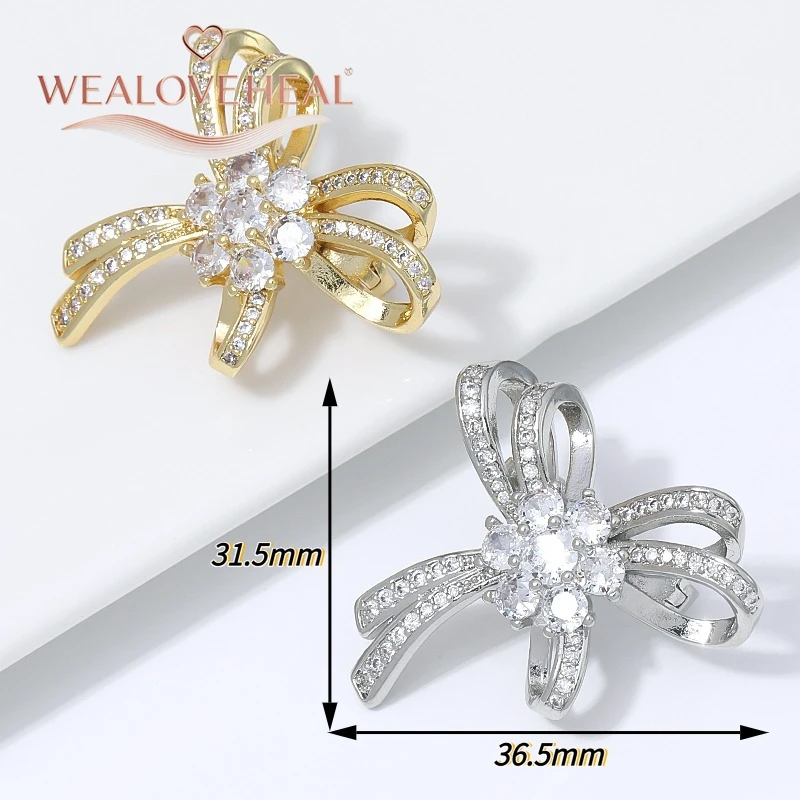 verschluss schmuck, schmuckherstellung zubehör, 18K Vergoldeter Messing-Doppelreihen-Perlenverschluss, Micro-Pavé-CZ-Schmetterlingsknoten-Clip-Verbinder für DIY-Schmuckherstellung – Detail 16