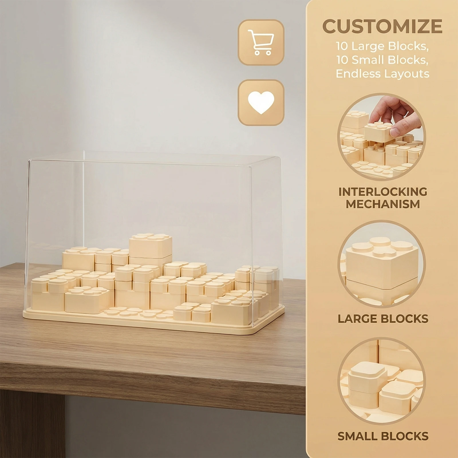 

Dustproof Acrylic Display Boxes Large Capacity Stackable Display Shelf with Movable Blocks for Mini Collections and Stone Rock