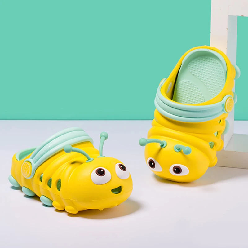 Mo Dou New Summer Shoes for Kids Cute Slippers Lovely Children Baby Slides Cartoon Caterpillar EVA Soft Beach Non Slip Flat