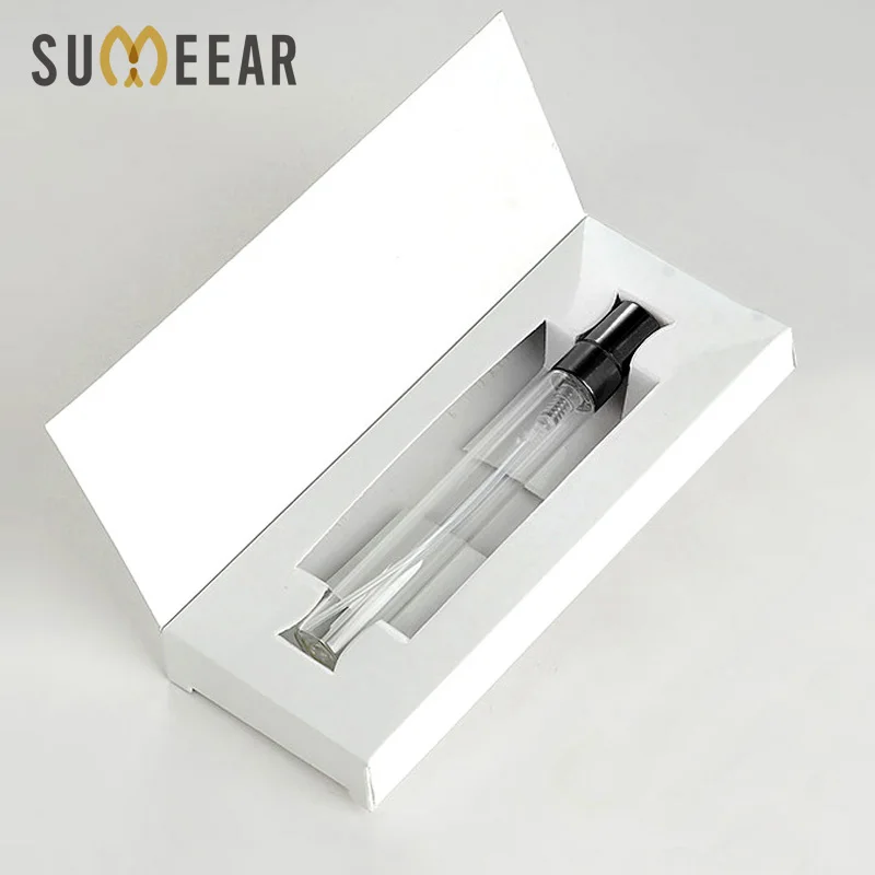 50 stuks/partij 10 ml parfumflesje met papieren dozen lege verstuiver spray glazen parfumflesje