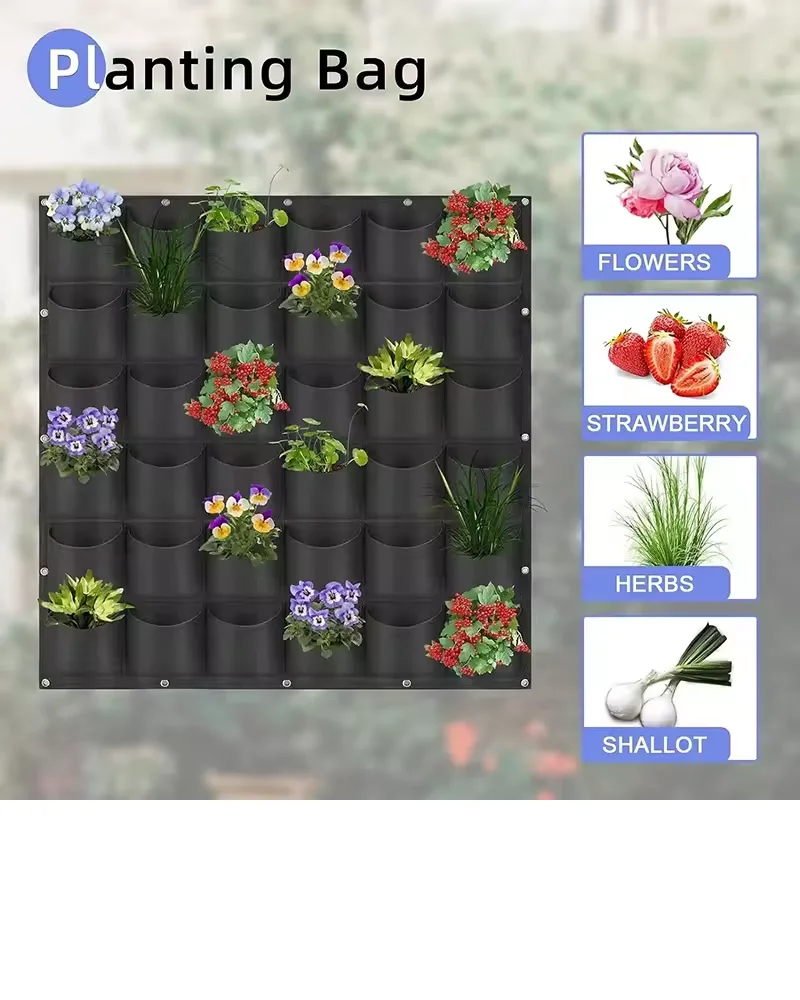 

36-Pockets Wall Hanging Planting Bag Black Grow Bag Planter Vertical Garden Vegetable Living Bonsai Flower Plant Aeration Pot