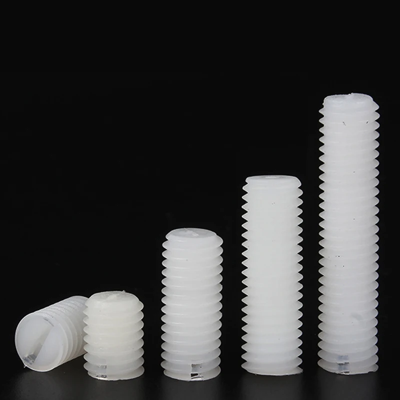 النايلون الأبيض آلة متر المسمار البلاستيك تشديد برغي بدون رأس مشقوق كيمي M3 M4 M5 M6 M8 M10 M12 معزول الترباس متري #4