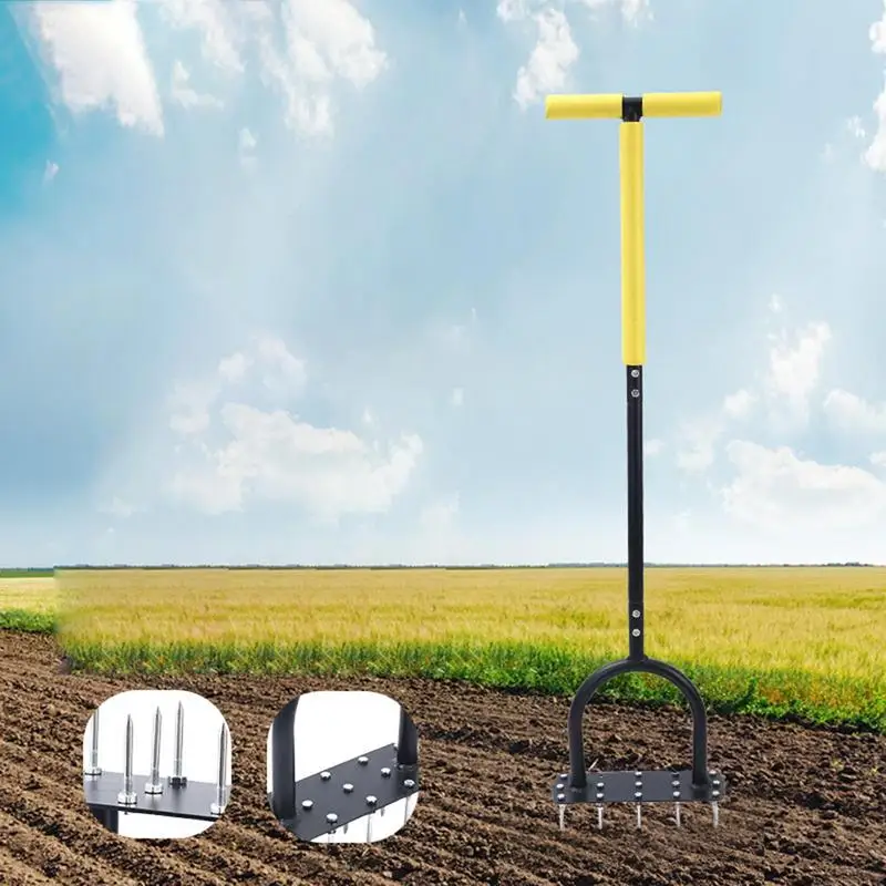 

Yard Aerator Lawn Aerator Spikes Aerating Tool Ergonomic T-Handle Garden Scarifier With Wide Foot Plate For Landscaping Farming