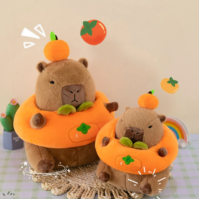 25CM Cartoon Cute Persimmon Capybara Plush Doll Funny Animal Plush Toy Home Decoration Creative Children's Holiday Birthday Gift