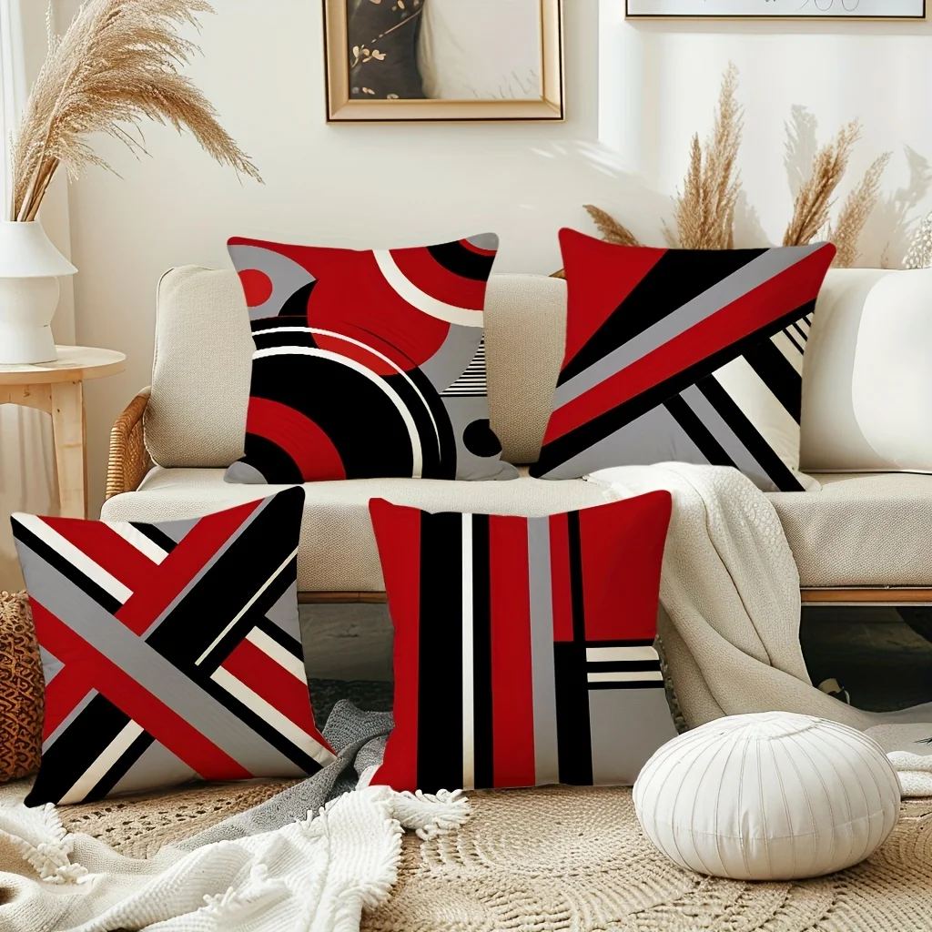 

Set of 4 Striped Throw Pillow Covers, Bohemian Abstract Geometric Art Cushion Covers, Home Living Room Decor, Machine Washable