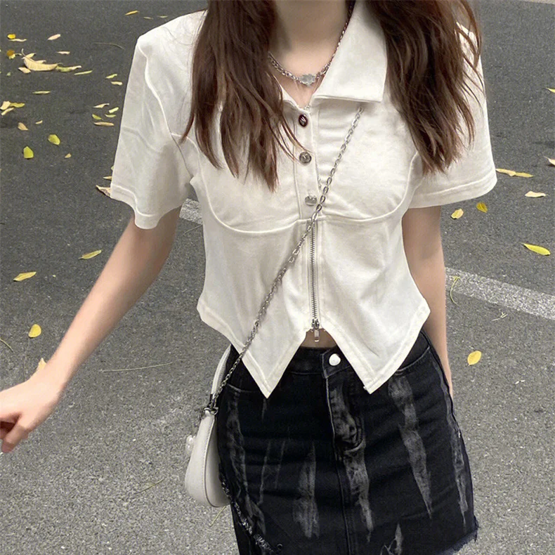 

Korean Version of The New White Front Shoulder Short-sleeved T-shirt Bottoming Shirt Top Women