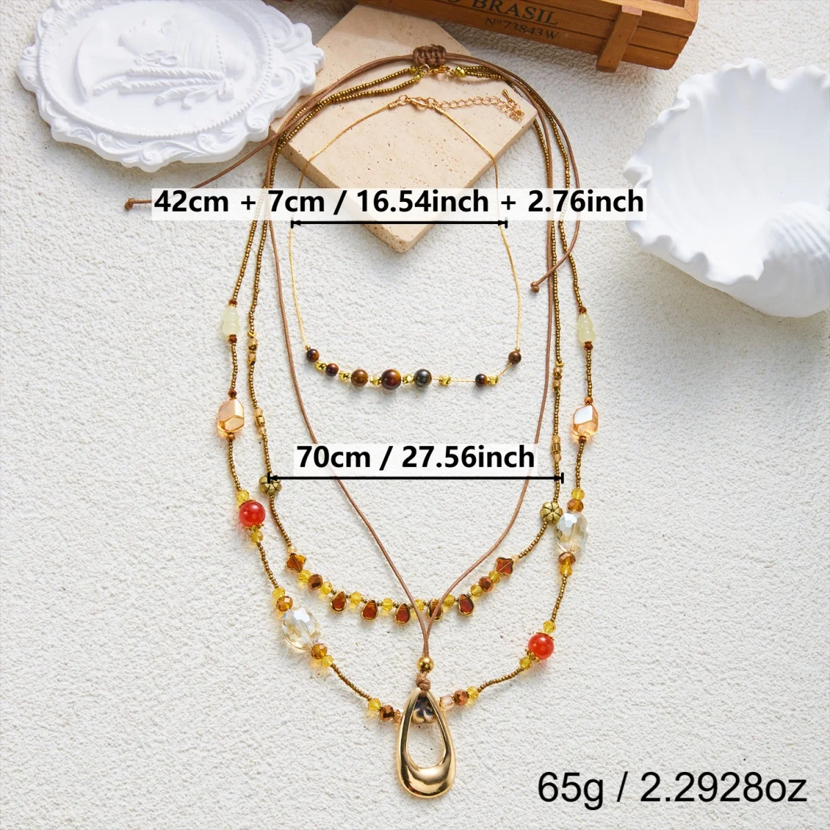 Vintage Maillard Halskette mit natürlichen Tigeraugen-Perlen, Sonnen- und ovalen Anhängern, für Damen und Herren, im ethnischen Stil, mit Blumen- und Kristallmotiven, lange Choker-Kette. – Detail 37