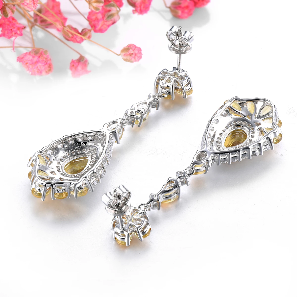 Natural Citrine Sterling Silver Women\'s Earring 5 Carats Genuine Gemstone Women Romantic Exquisite Style Engagement Wedding