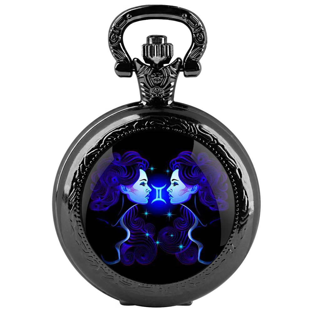 Gemini glass patch pocket watch - unique twin pattern, precise quartz movement, suitable for both gift giving and personal use