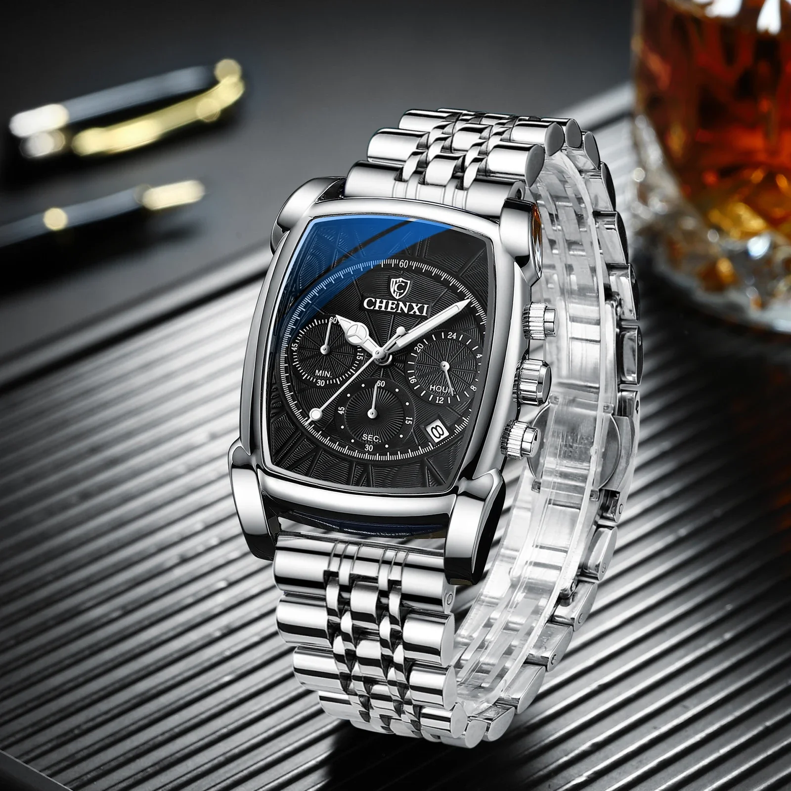 

CHENXI 909 Watches for Men Waterproof Luminous Quartz Chronograph Luxury Watch Stainless Steel Quartz Wristwatch Reloj Hombre