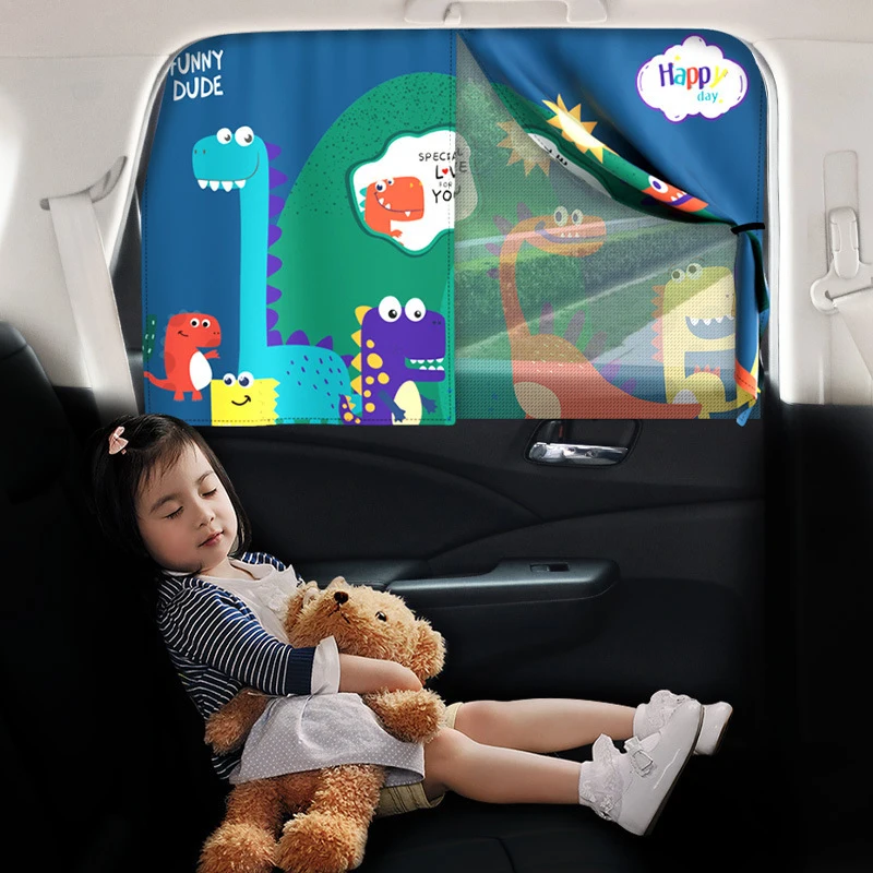 Cute 2 Layers Telescopic Magnetic Car Window Shades Mosquito Net Sun UV Protection Sun Block Mesh Car Curtain For Kids Baby