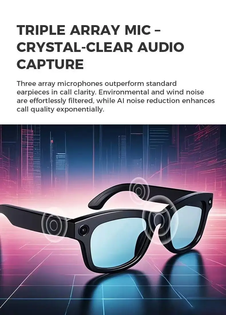 Nowe inteligentne okulary AI Kamera do tłumaczeń Rozpoznawanie obiektów Połączenia Bluetooth Odtwarzacz muzyki 8 milionów pikseli